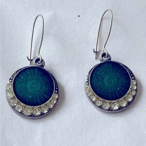 Celestial Green and Crystal Drop Earrings with Deco Vibes
